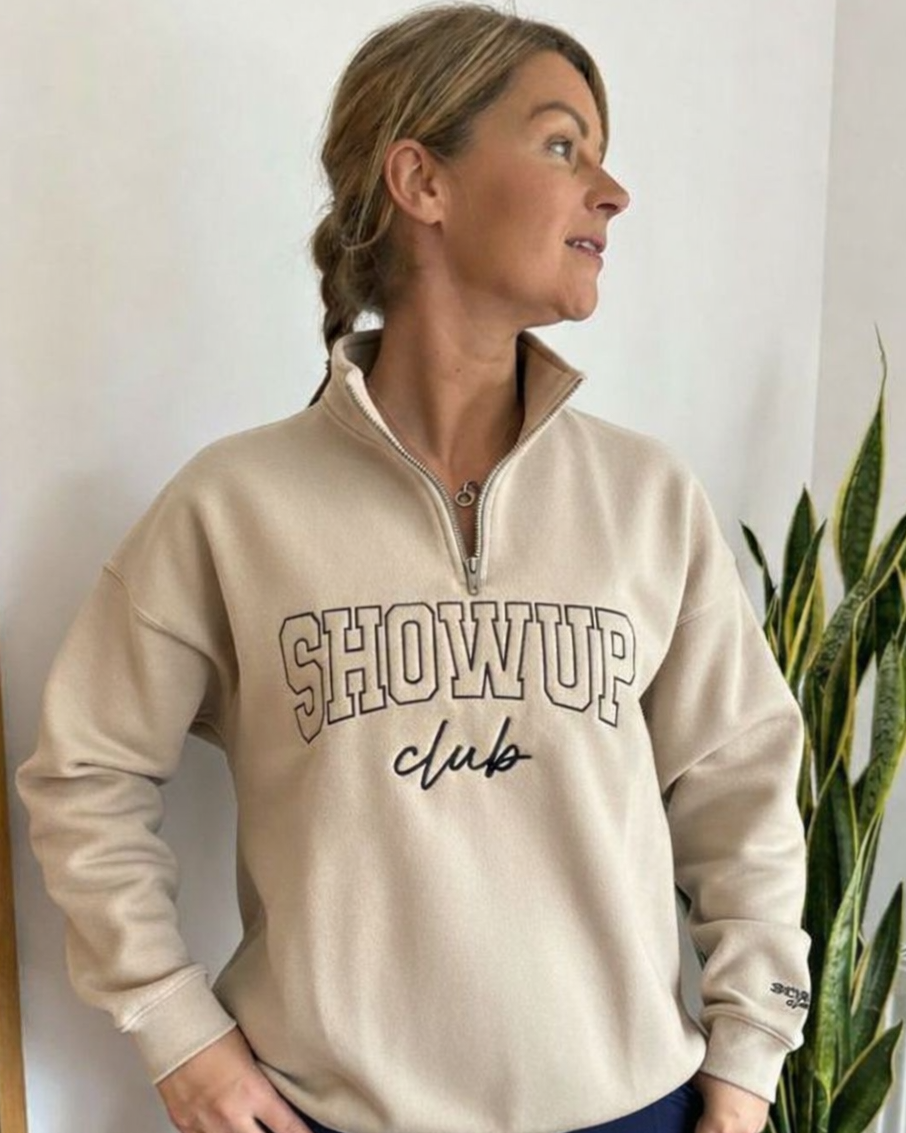 Funnel Neck Relaxed Fit Half Zip - Oat milk
