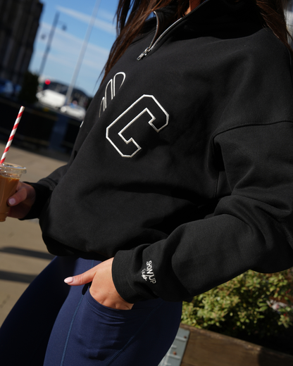 Funnel Neck Relaxed Fit Half Zip - Black