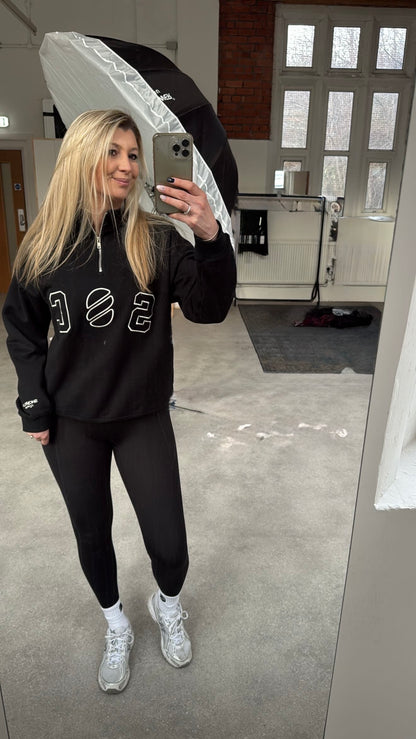 Funnel Neck Relaxed Fit Half Zip - Black