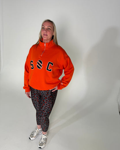 Funnel Neck Relaxed Fit Half Zip - Cherry Tomato Red