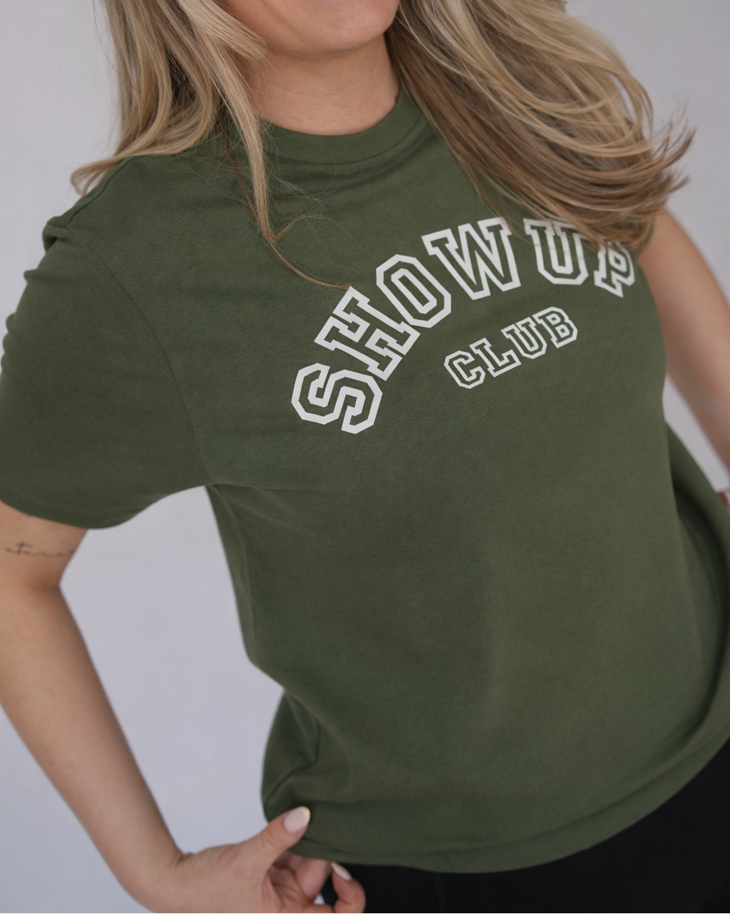Show Up Club Varsity Tee - Military Green