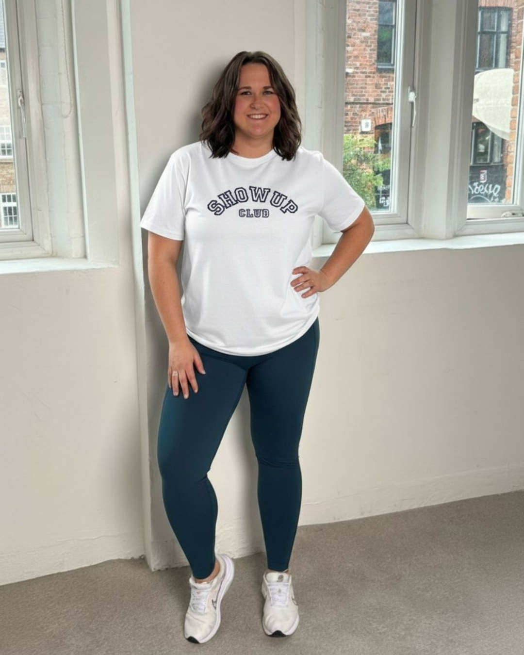 Show Up Club Varsity Tee - White and Navy