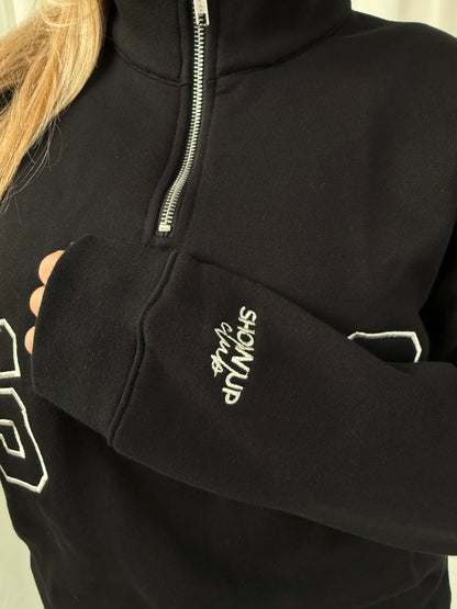 Funnel Neck Relaxed Fit Half Zip - Black