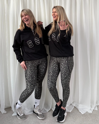 Funnel Neck Relaxed Fit Half Zip - Black